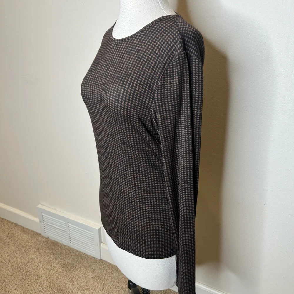 Vince Brushed Tencel Check Long sleeve Knit Top M - Picture 4 of 9